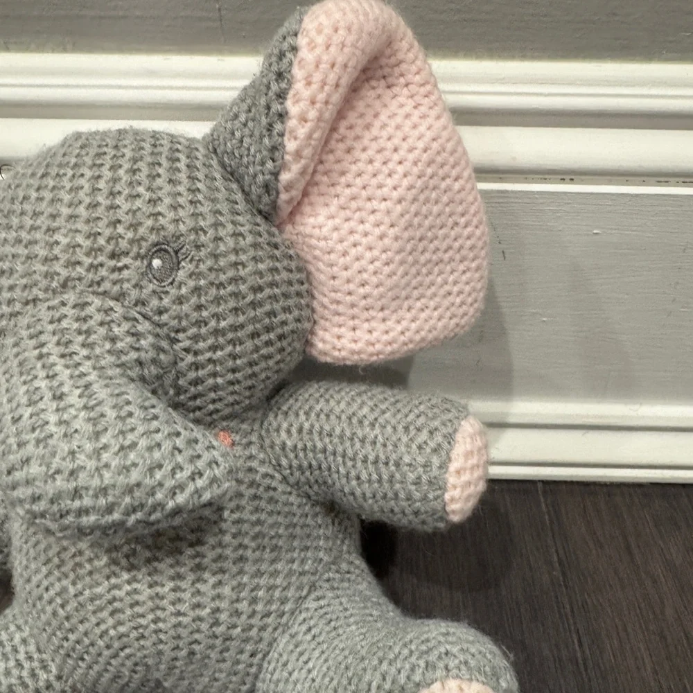 Gray and Pink Elephant Plush Soft Waffle Knit Toy Stuffed Animal Baby Infant